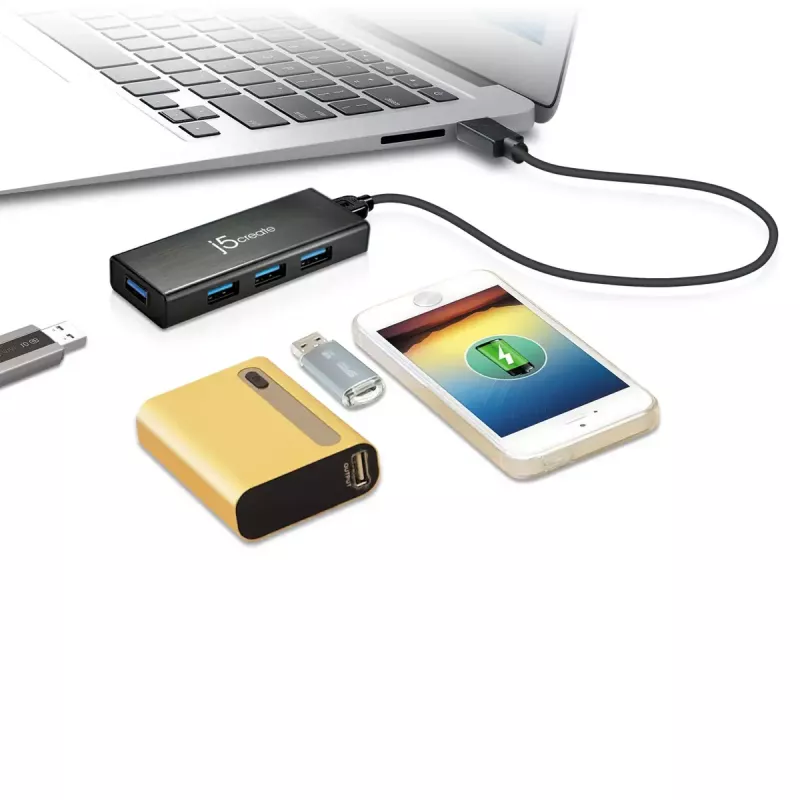 USB centras j5create JUH340 4 prievadų USB 3.0 juodas aliuminis