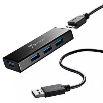USB centras j5create JUH340 4 prievadų USB 3.0 juodas aliuminis
