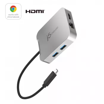 j5create JCD391 4K60 Elite USB-C® PD kelių prievadų adapteris, sidabrinis