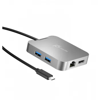 j5create JCD391 4K60 Elite USB-C® PD kelių prievadų adapteris, sidabrinis
