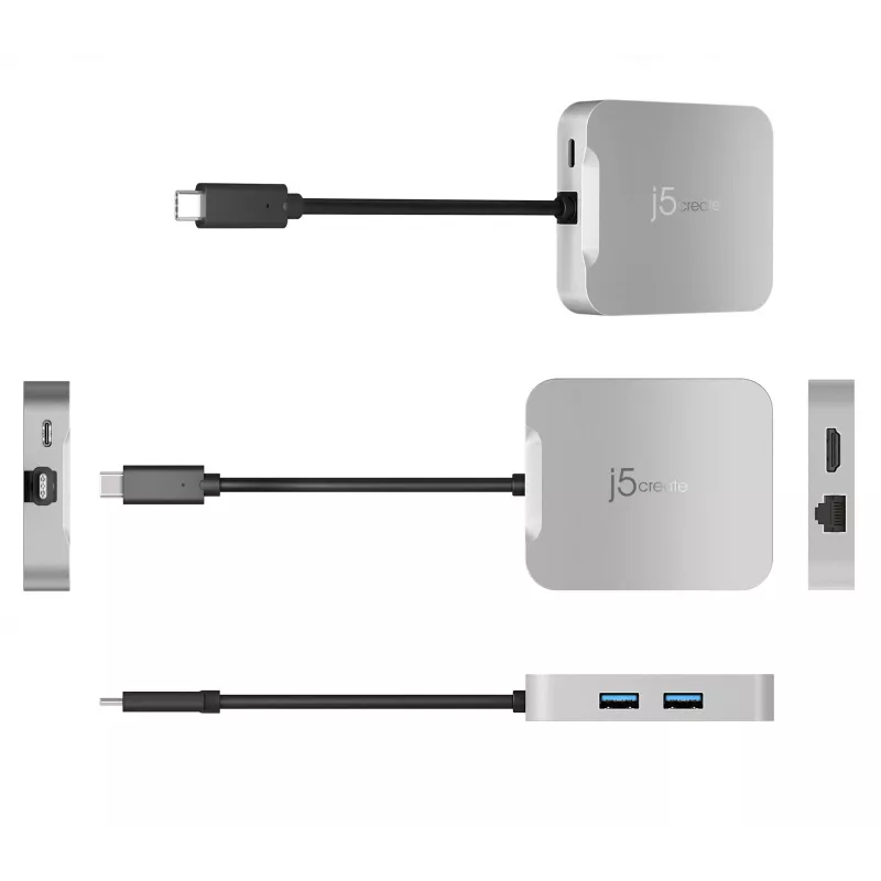 j5create JCD391 4K60 Elite USB-C® PD kelių prievadų adapteris, sidabrinis