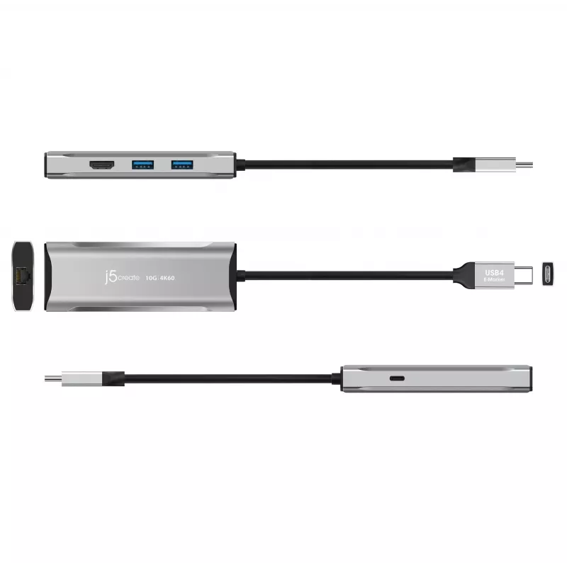 j5create JCD392 4K60 Elite USB-C 10Gbps kelioninis dokas, erdvės pilka
