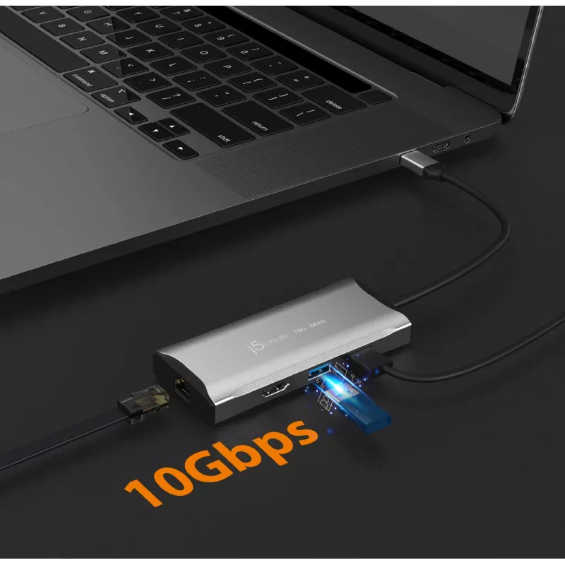 j5create JCD392 4K60 Elite USB-C 10Gbps kelioninis dokas, erdvės pilka