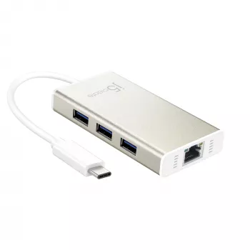 j5create JCH471 USB-C™ Gigabit Ethernet ir stotelės adapteris, metalinis šampano spalvos
