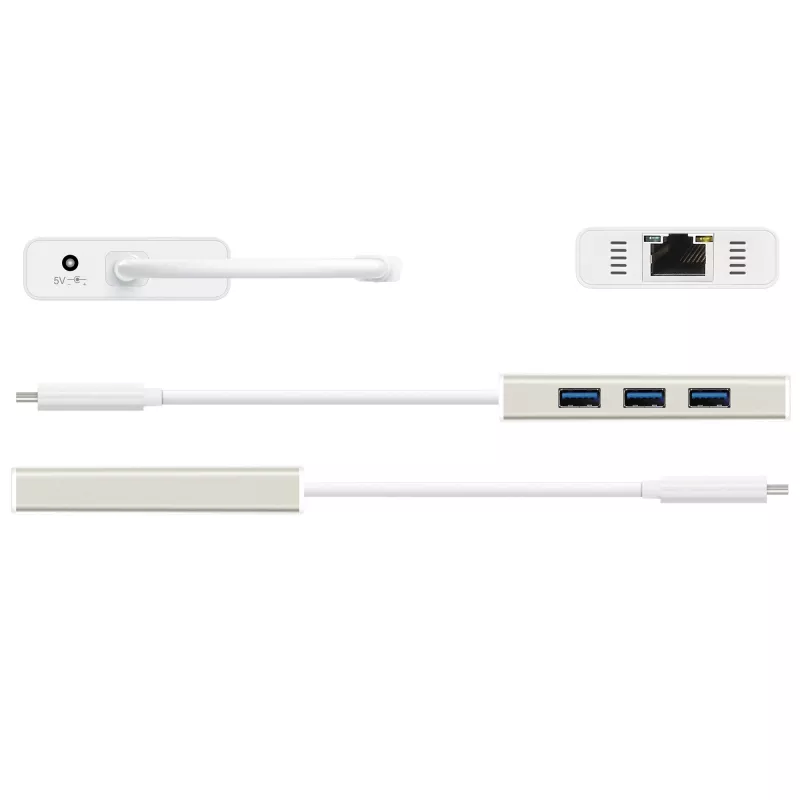 j5create JCH471 USB-C™ Gigabit Ethernet ir stotelės adapteris, metalinis šampano spalvos