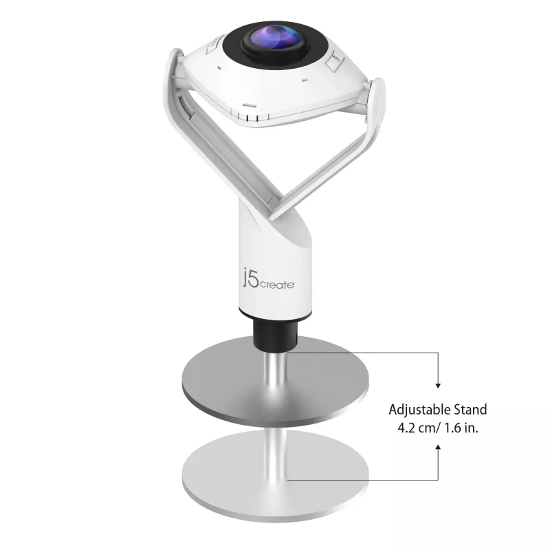 j5create JVCU360 360° visapusė internetinė kamera, 1080p vaizdo fiksavimo raiška, balta ir juoda