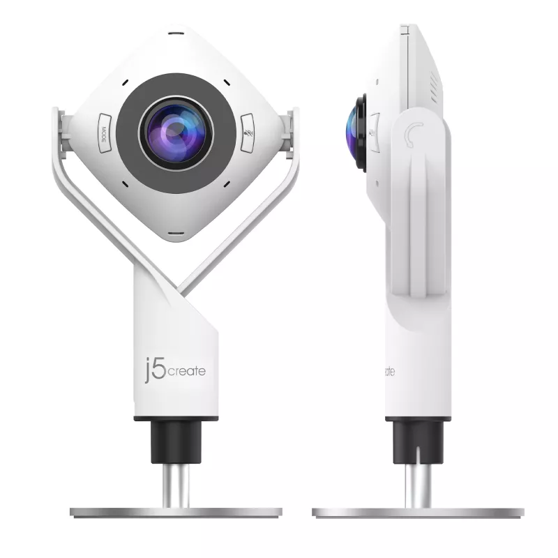 j5create JVCU360 360° visapusė internetinė kamera, 1080p vaizdo fiksavimo raiška, balta ir juoda