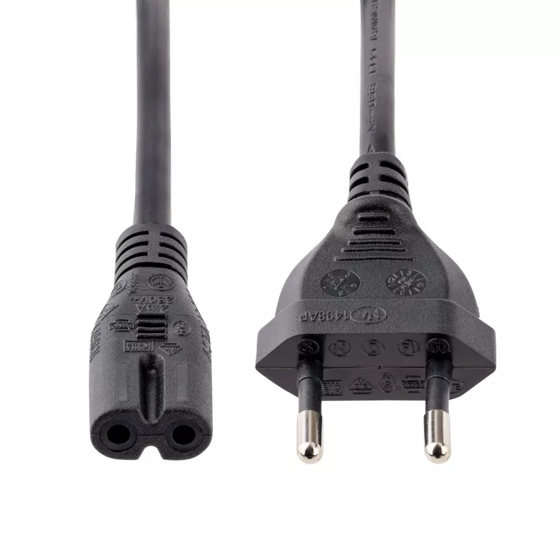 StarTech.com 3 m (10 pėdų) nešiojamojo kompiuterio maitinimo laidas, EU kištukas į C7, 2,5 A 250 V, 18 AWG, juodas