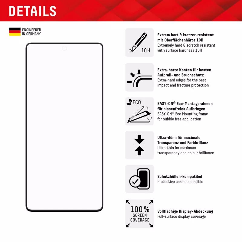 Displex Full Cover ekrano apsauginis stiklas (10H) Google Pixel 7 Pro, su Eco montavimo rėmeliu, viso ekrano danga
