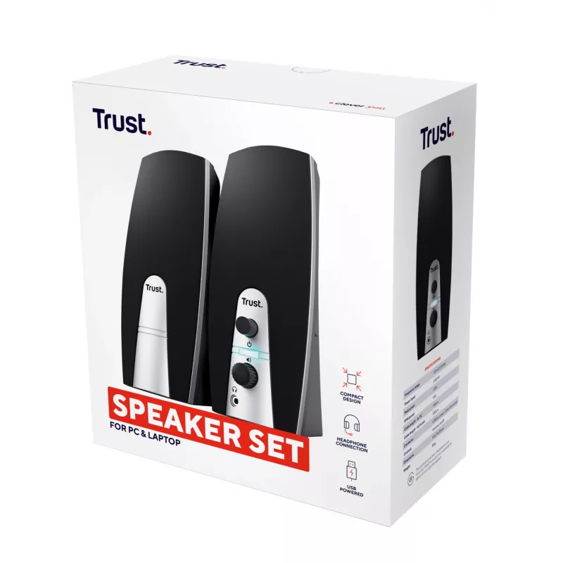Trust 24660 garsiakalbių rinkinys 5 W PC/Nešiojamam kompiuteriui Juodas, Metalinis 2.0 kanalai