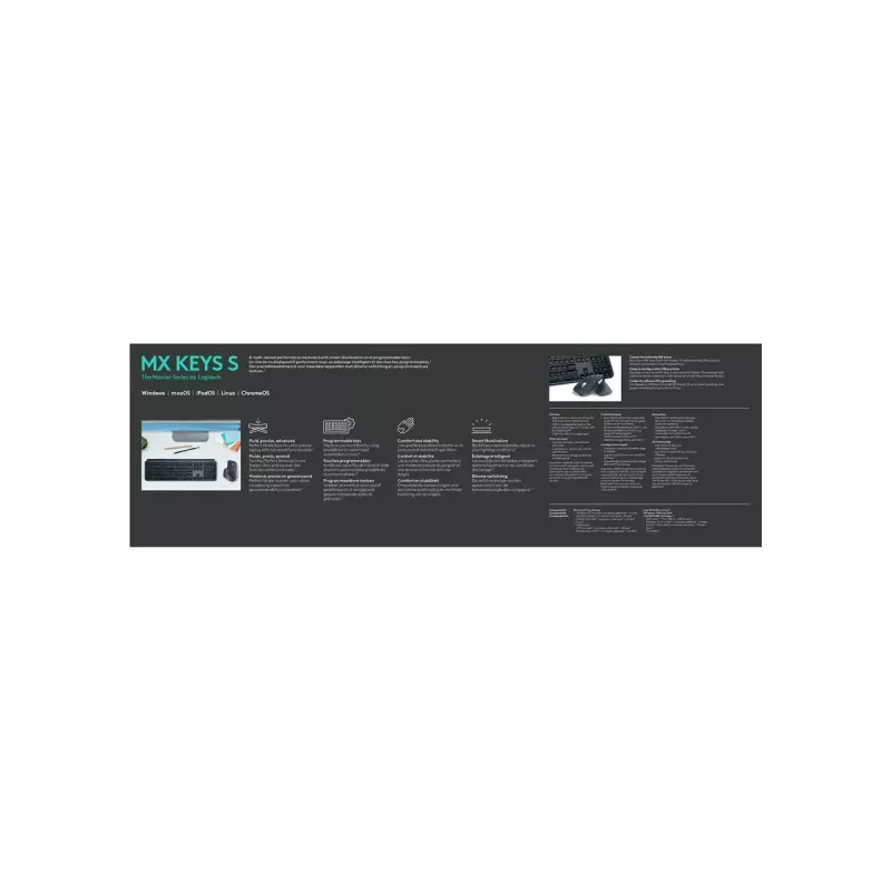Logitech MX Keys S belgiška AZERTY klaviatura RF Wireless + Bluetooth grafitas