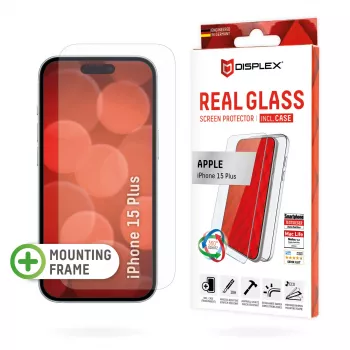 Displex Screen Protector + Dėklas Apple iPhone 15 Plus, Eco Montavimo Rėmelis, Atsparus Įbrėžimams