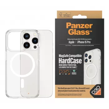 PanzerGlass® HardCase permatomas su balta MagSafe ir D3O® iPhone 15 Pro