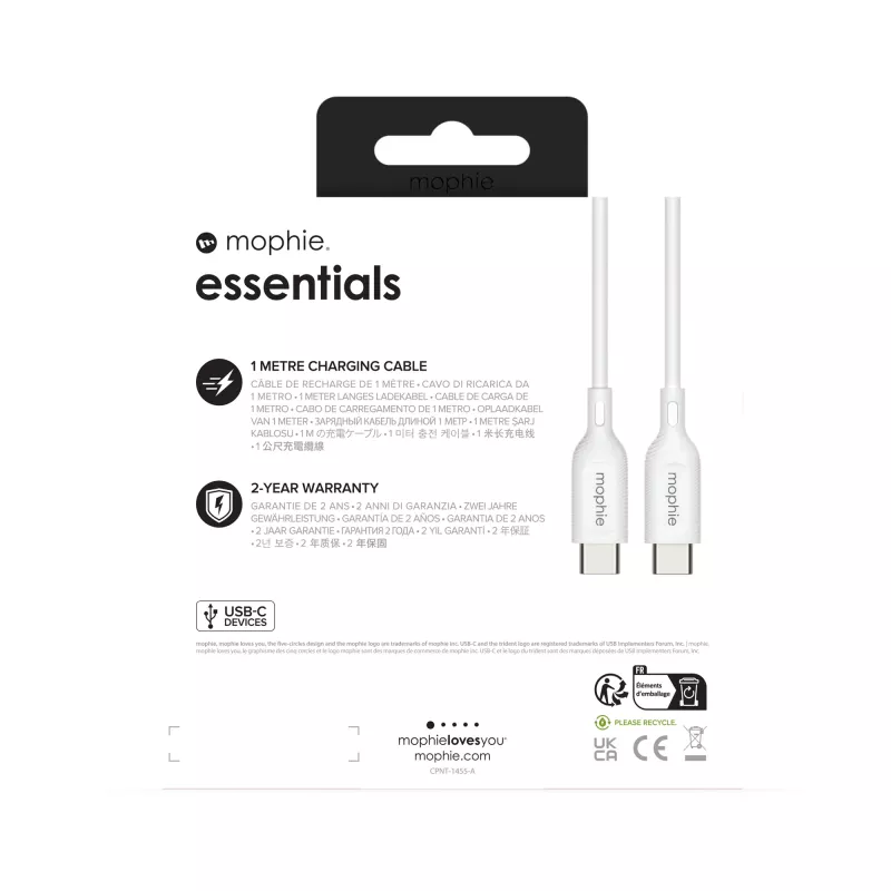 mophie essentials įkrovimo laidas | 1 m USB laidas USB 2.0 USB C baltas