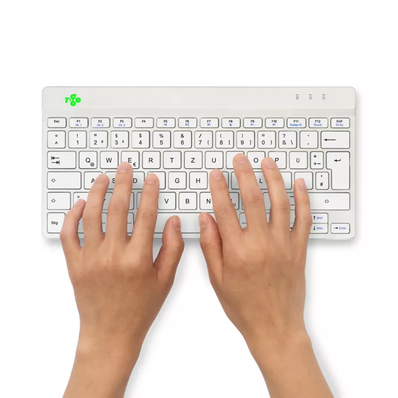 Ergonominė klaviatūra R-Go Tools Compact Break, kompaktiška su pertraukų programine įranga, QWERTZ (DE), Bluetooth, balta