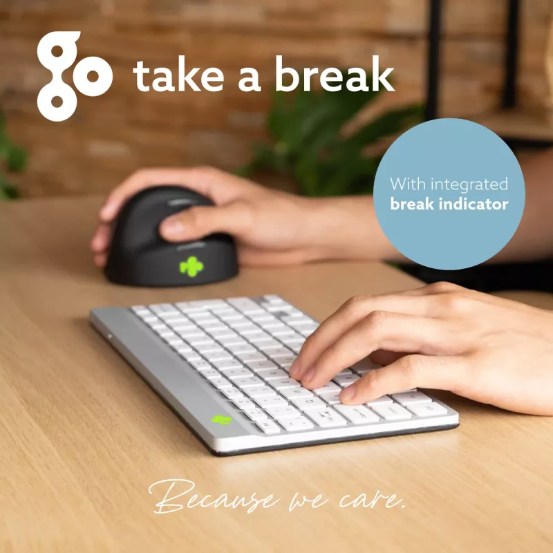 Ergonominė klaviatūra R-Go Tools Compact Break, kompaktiška su pertraukų programine įranga, QWERTZ (DE), Bluetooth, balta