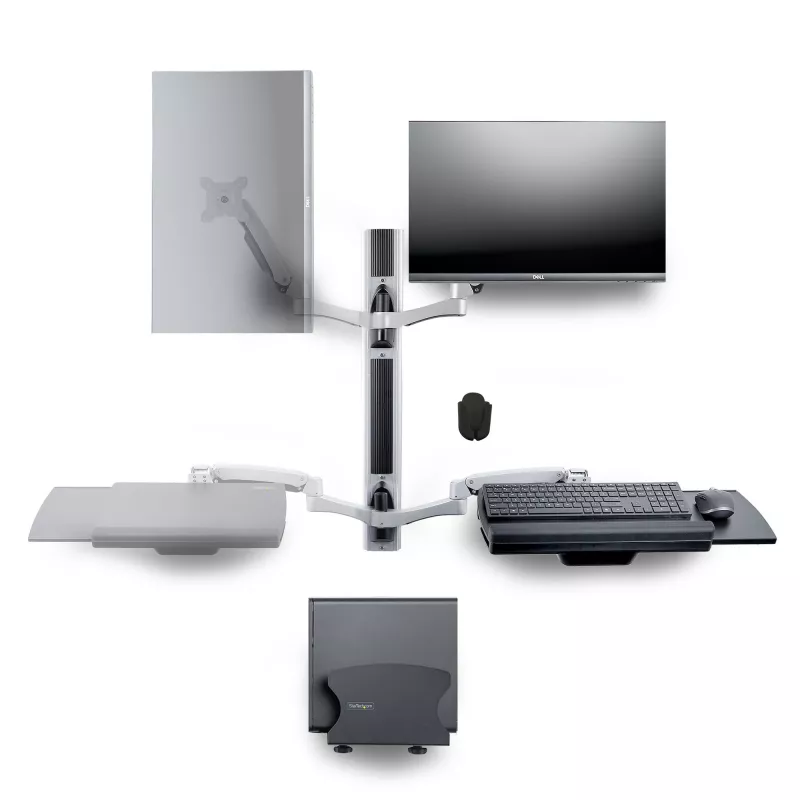 StarTech.com sieninis darbo stalas su VESA laikikliu 32 inch monitoriams (10 kg), pilnai reguliuojamas vieno monitoriaus laikiklis ir klaviatūros lentyna su kompiuterio kronšteinu, stovimas stalas