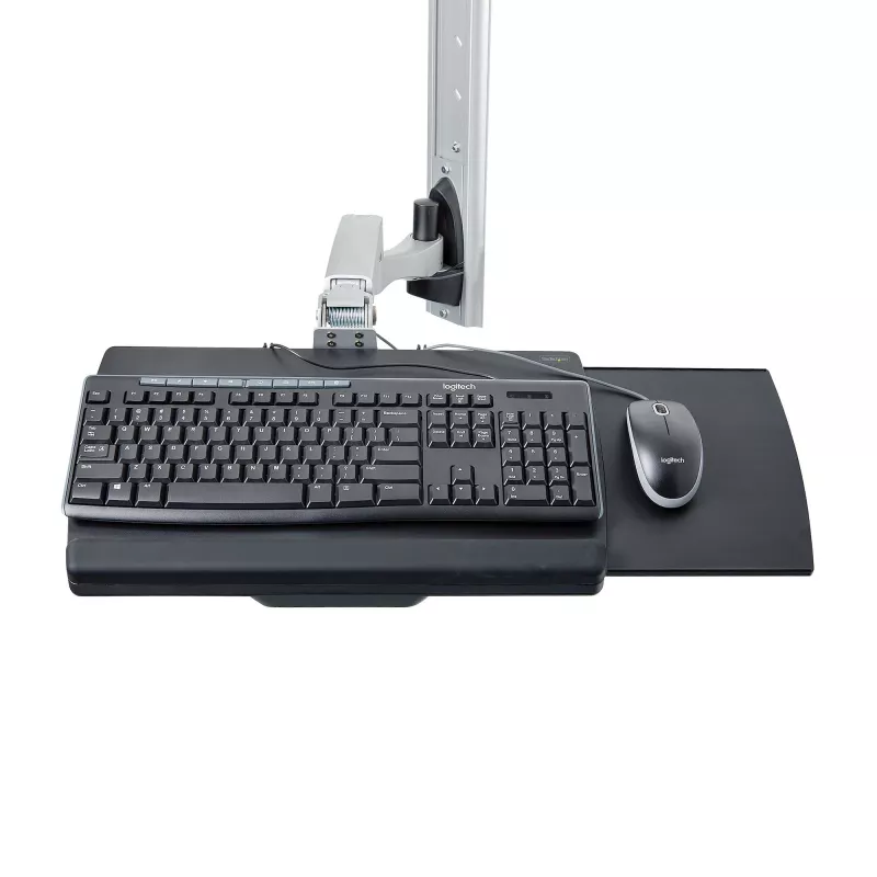 StarTech.com sieninis darbo stalas su VESA laikikliu 32 inch monitoriams (10 kg), pilnai reguliuojamas vieno monitoriaus laikiklis ir klaviatūros lentyna su kompiuterio kronšteinu, stovimas stalas