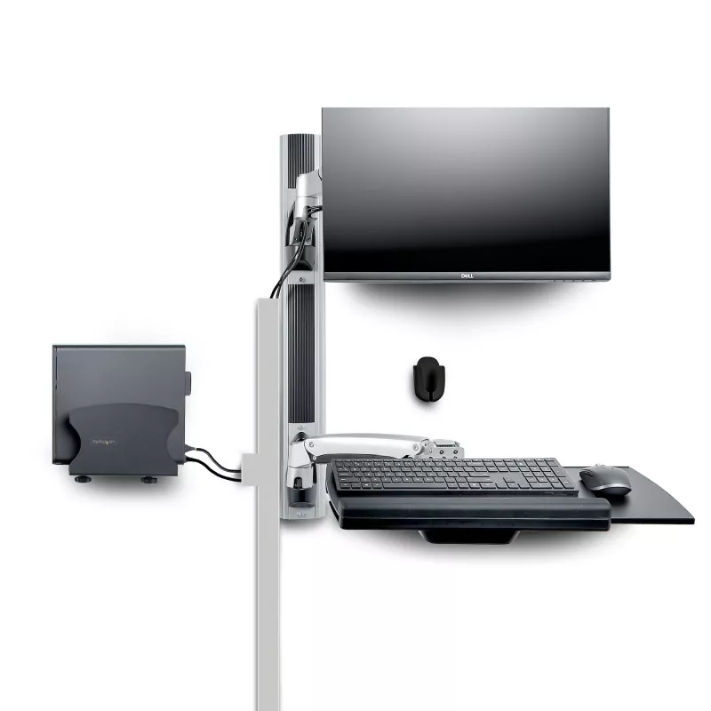 StarTech.com sieninis darbo stalas su VESA laikikliu 32 inch monitoriams (10 kg), pilnai reguliuojamas vieno monitoriaus laikiklis ir klaviatūros lentyna su kompiuterio kronšteinu, stovimas stalas