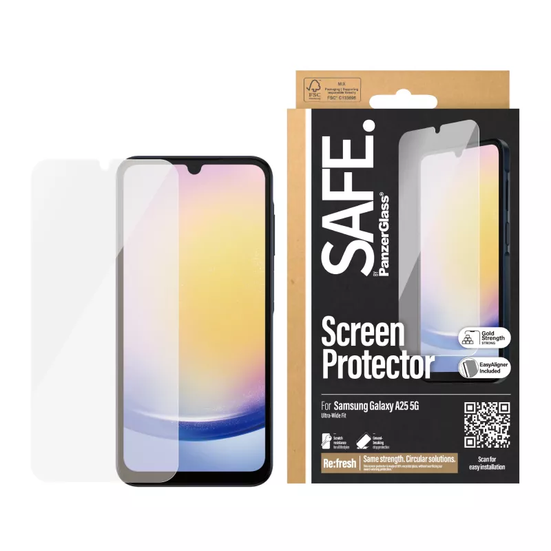 PanzerGlass SAFE. apsauginis stiklas Samsung Galaxy A25 5G | Ultra-Wide Fit su EasyAligner