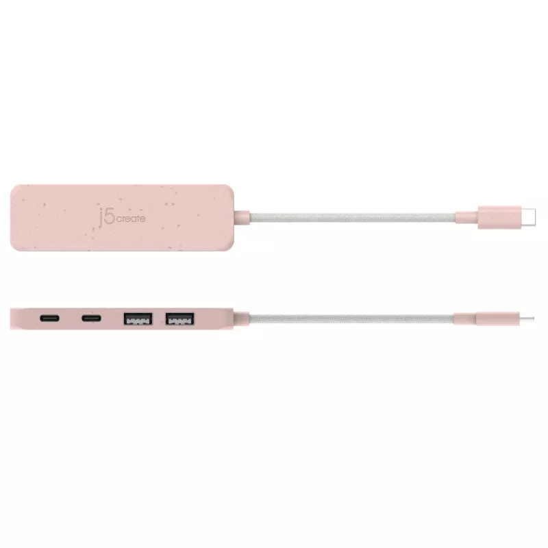 USB-C Hub j5create JCH342ER-N 4 prievadų Type-C Type-A Gen 2 10 000 Mbit/s rožinė
