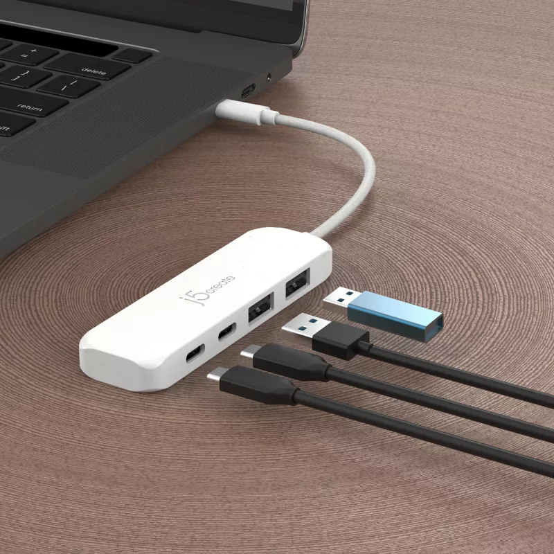 j5create JCH342EW ekologiškas USB-C į 4 prievadų Type-C ir Type-A Gen 2 šakotuvas