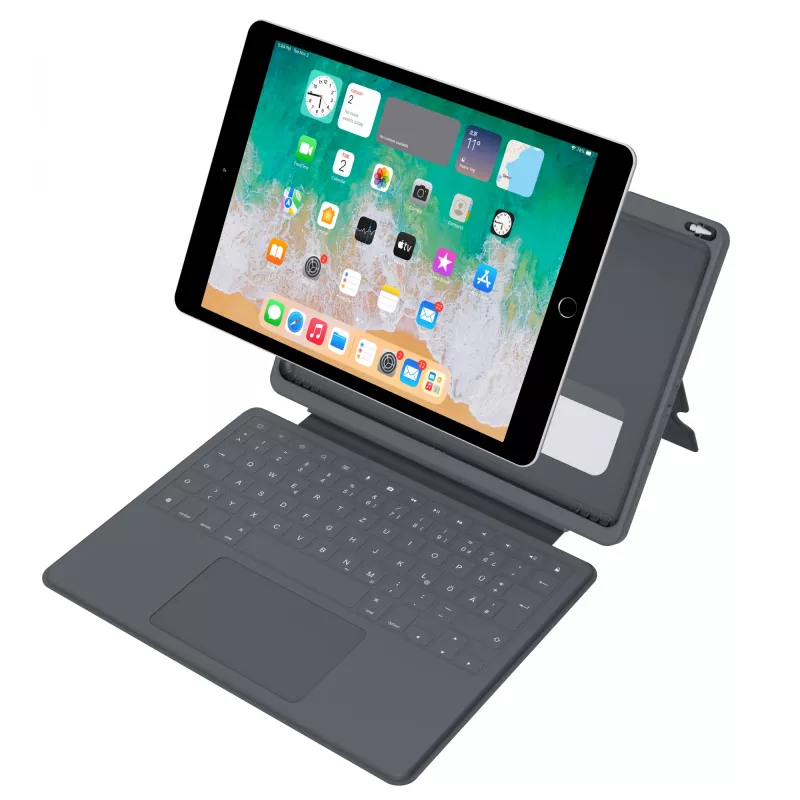 ASTAR DEQSTER Smart Rugged Touch Plus klaviatūra 10,2 colio — QWERTZ vokiškas išdėstymas, mechaniniai jungikliai, Smart Connector dokas, pilka