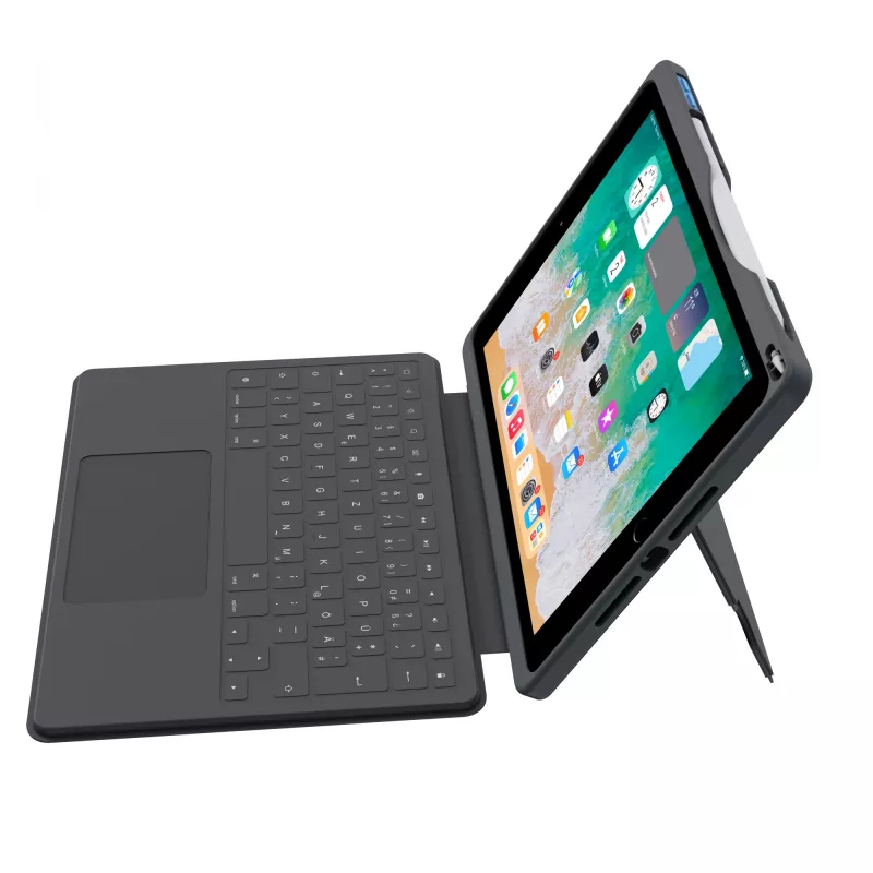 ASTAR DEQSTER Smart Rugged Touch Plus klaviatūra 10,2 colio — QWERTZ vokiškas išdėstymas, mechaniniai jungikliai, Smart Connector dokas, pilka