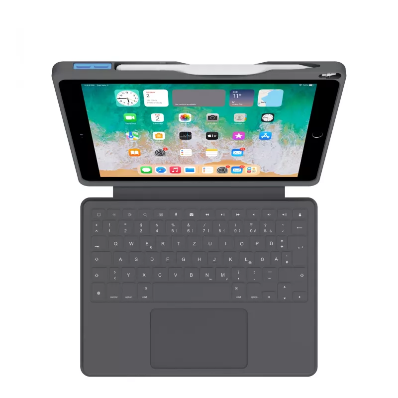 ASTAR DEQSTER Smart Rugged Touch Plus klaviatūra 10,2 colio — QWERTZ vokiškas išdėstymas, mechaniniai jungikliai, Smart Connector dokas, pilka
