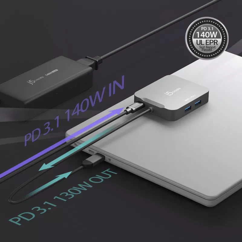 j5create JCD3191 4K60 Elite USB-C kelioninis adapteris, pilkas