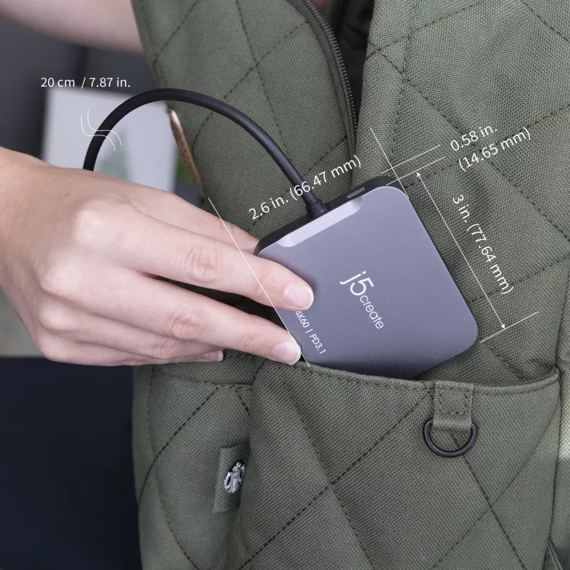 j5create JCD3191 4K60 Elite USB-C kelioninis adapteris, pilkas