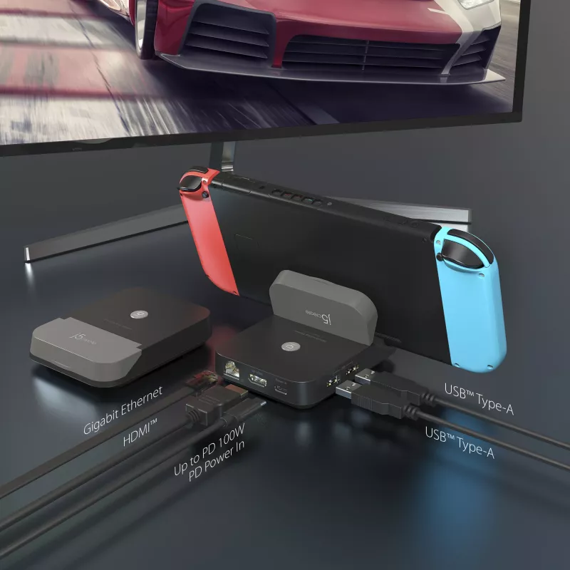 j5create JCD620 Mini Docking Station, skirta Nintendo Switch™, juoda