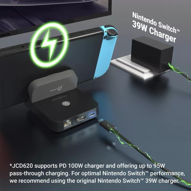 j5create JCD620 Mini Docking Station, skirta Nintendo Switch™, juoda