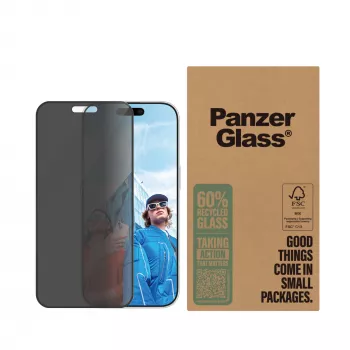 PanzerGlass privatumo ekrano apsauga iPhone 16 Pro Ultra-Wide Fit, atspari įbrėžimams ir smūgiams