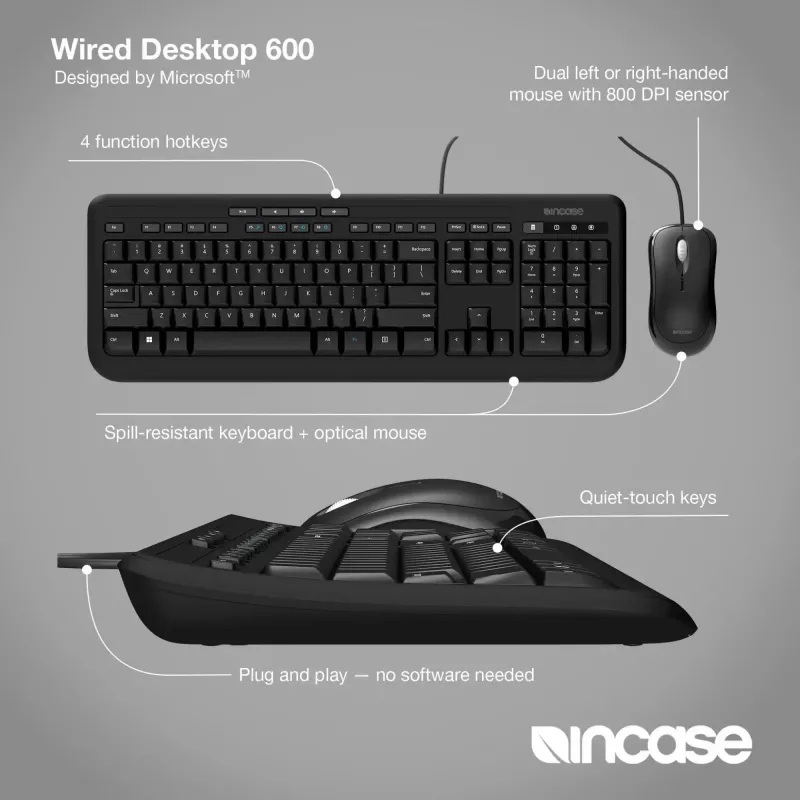 Microsoft Wired Desktop 600 – belaidis klaviatūros ir pelės rinkinys, USB, QWERTY JK anglų, juoda