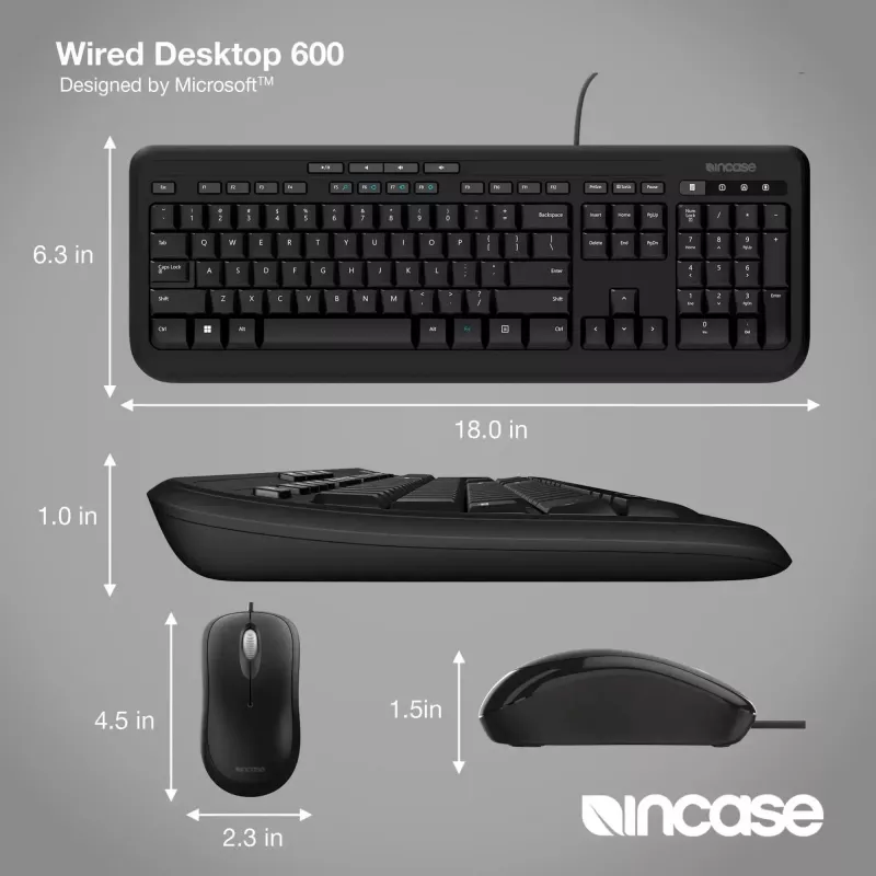Microsoft Wired Desktop 600 – belaidis klaviatūros ir pelės rinkinys, USB, QWERTY JK anglų, juoda