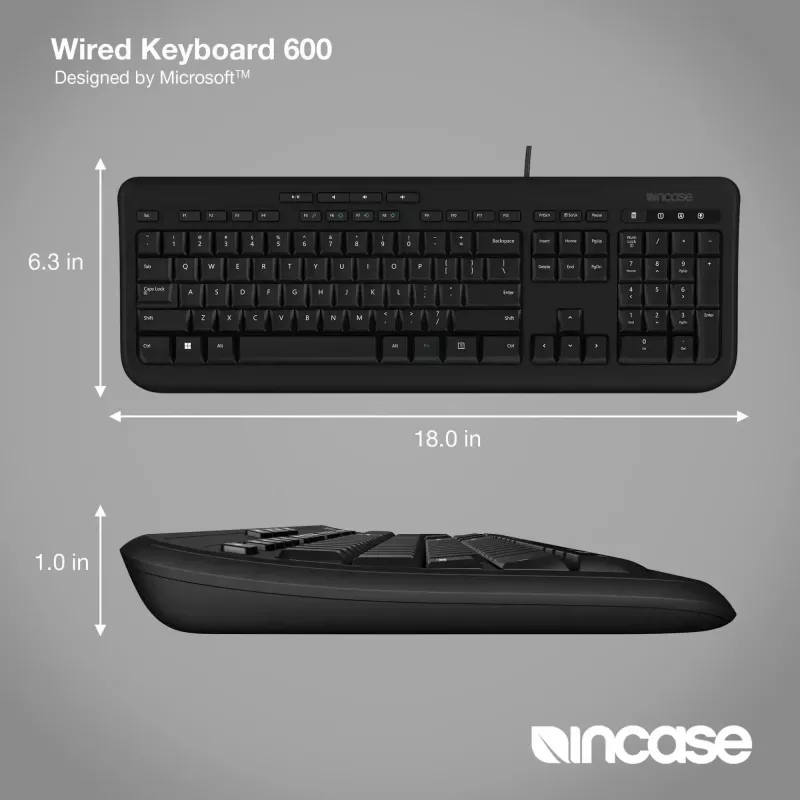 Incisas, sukurtas Microsoft Wired 600 – pilno dydžio laidinė klaviatūra, USB, QWERTY, JK anglų, juoda