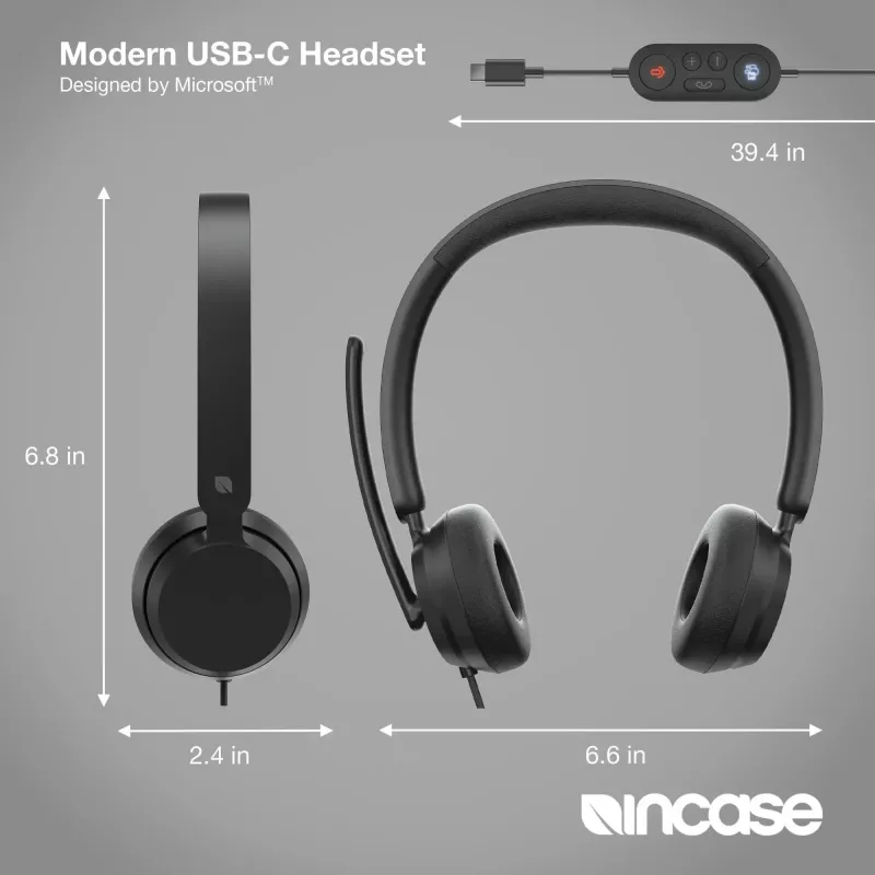Incase Designed by Microsoft Modern USB-C ausinės su laidu, biuro / skambučių centro, USB Type-C, juodos
