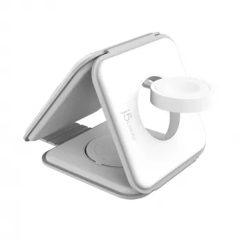 j5create Qi2 3-in-1 magnetinė kelioninė belaidė įkrovimo stotelė, vidaus, USB greitasis įkrovimas, balta