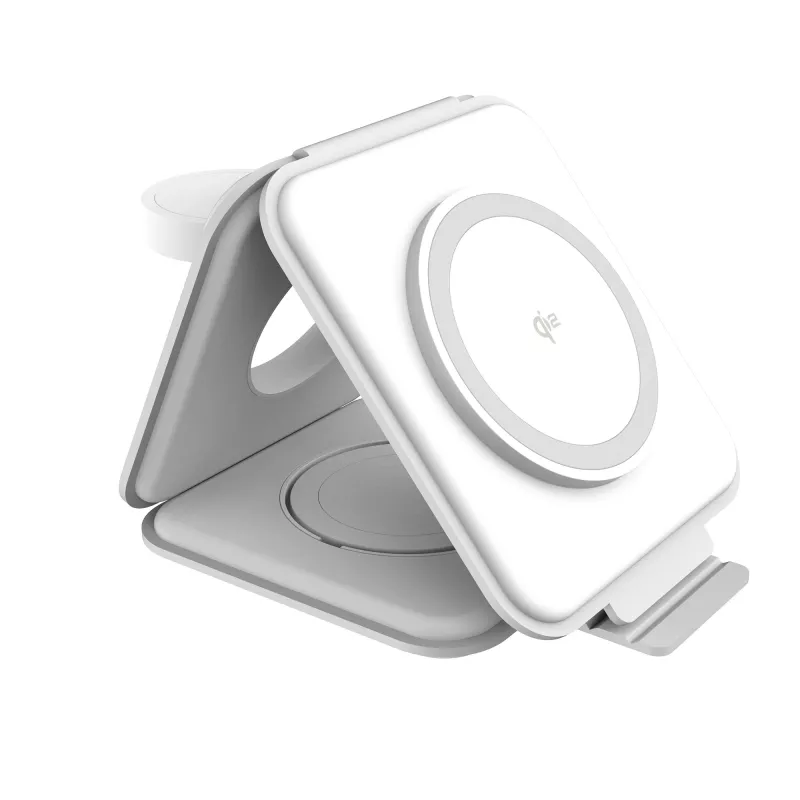 j5create Qi2 3-in-1 magnetinė kelioninė belaidė įkrovimo stotelė, vidaus, USB greitasis įkrovimas, balta