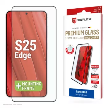 Displex Premium Screen Protector (Full Cover, 10H) Samsung Galaxy S25 Edge, Eco Mounting Frame, Full Cover