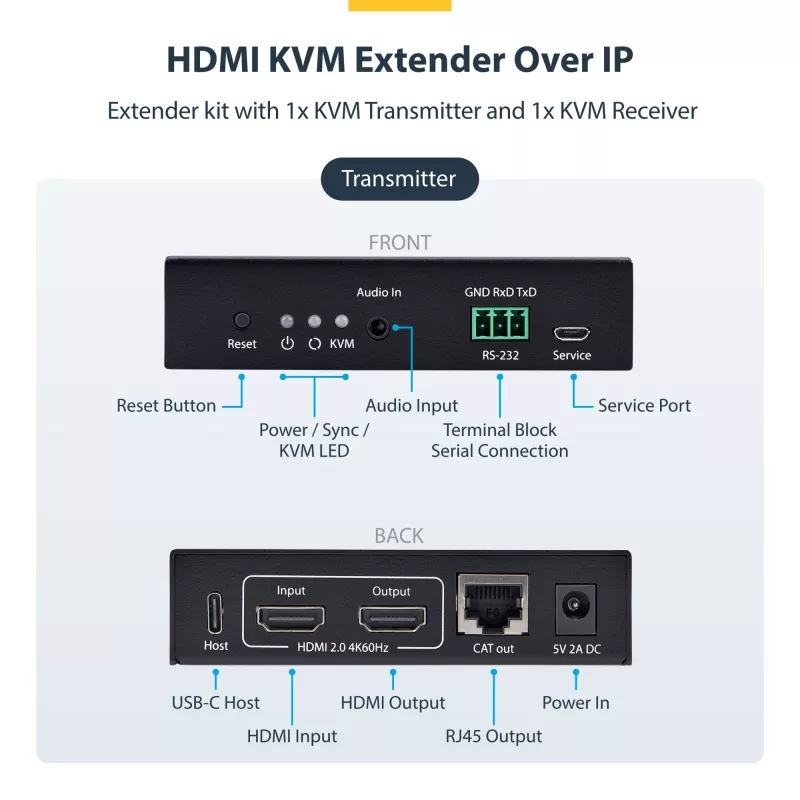 „StarTech.com“ HDMI KVM prailgintuvas per IP tinklą, 4K 60Hz, be tvarkyklių, HDMI ir USB per Ethernet/CAT6, AVoIP, siųstuvas ir imtuvas komplekte, su montavimo rinkiniais
