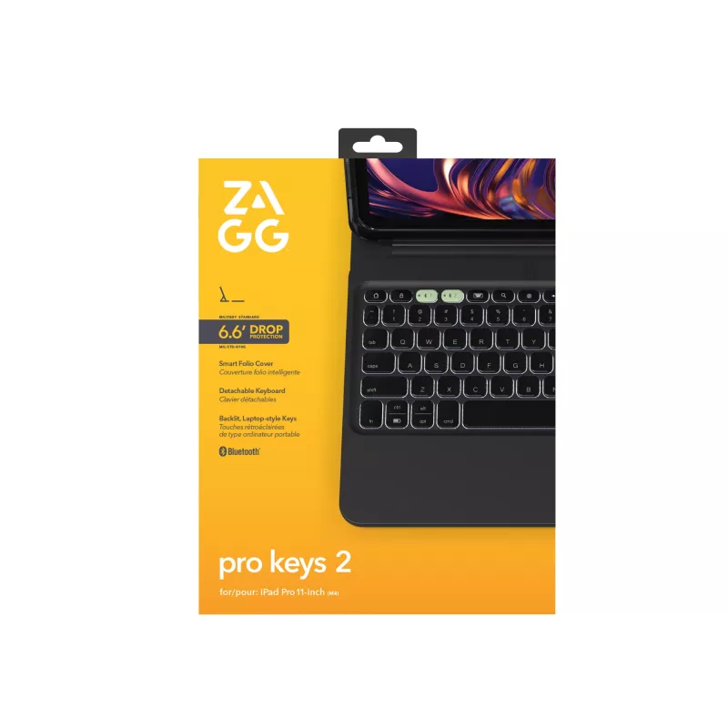 ZAGG Pro Keys 2 QWERTZ vokiškas juodas Bluetooth klaviatūra ir dėklas iPad Pro 11 (M4)