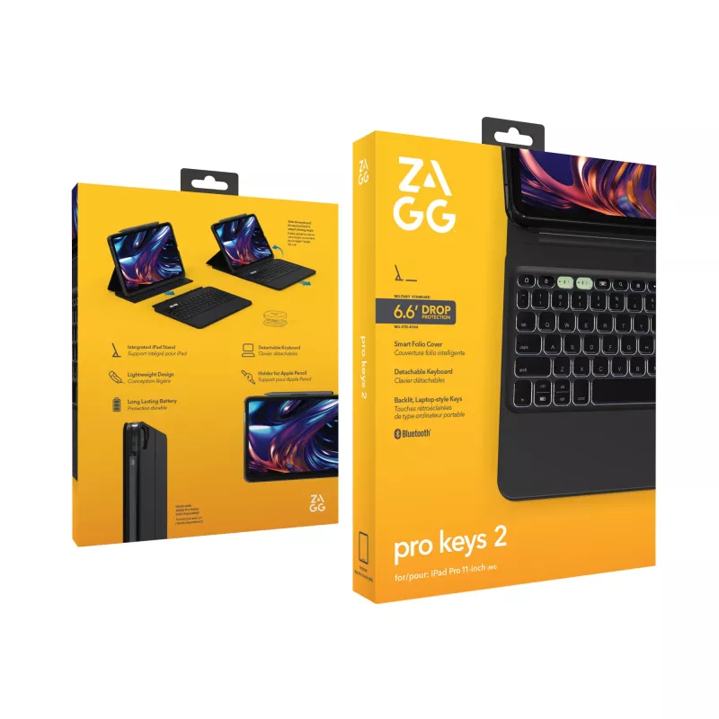 ZAGG Pro Keys 2 QWERTZ vokiškas juodas Bluetooth klaviatūra ir dėklas iPad Pro 11 (M4)