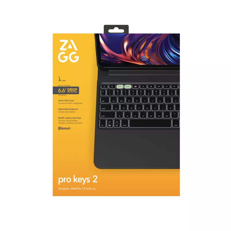ZAGG Pro Keys 2 QWERTZ vokiškas juodas Bluetooth klaviatūra su dėklu iPad Pro 13 (M4)
