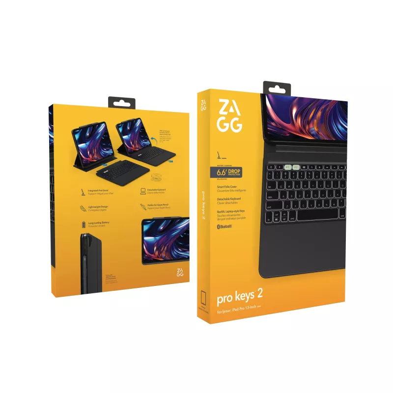 ZAGG Pro Keys 2 QWERTZ vokiškas juodas Bluetooth klaviatūra su dėklu iPad Pro 13 (M4)