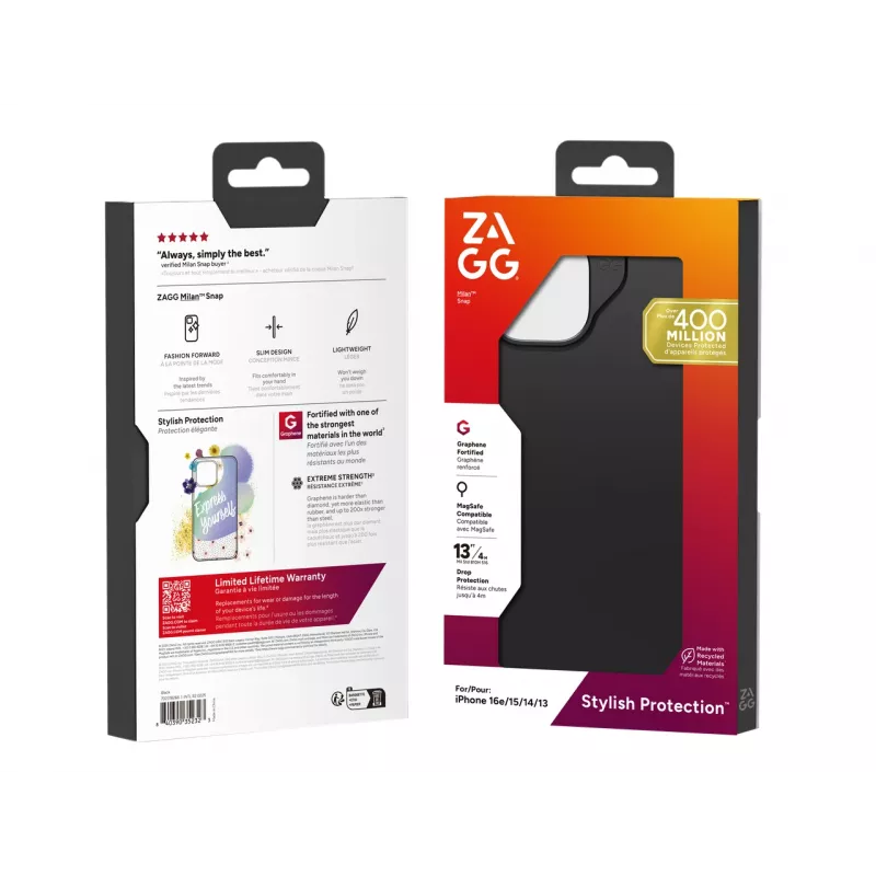 ZAGG Milan Snap Dėklas iPhone 17e/16e/15/14/13 Juodas, Cover, Apple, iPhone 17e/16e/15/14/13, 15,5 cm (6,1 colio), Juoda