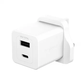 PanzerGlass empower™ by ® Turbo 35W įkroviklis su USB-C + USB-A | UK kištukas | sidabriškai baltas