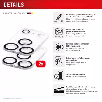 Displex Full Cover Camera Lens Glass iPhone 17 Pro, 10H, pilnas fotoaparato apsauginis stiklas, Quick Mount, 2 vnt.