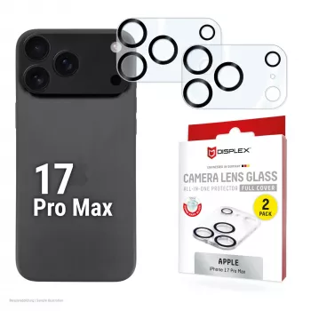 Displex Full Cover Camera Lens Glass iPhone 17 Pro Max, 10H, pilnas fotoaparato apsauginis stiklas, greitas montavimas, 2 vnt.